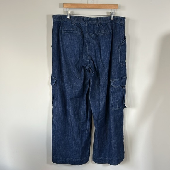 PILCRO Denim Wide Leg Cargo Jean Utility Dark Wash High Waist Organic Sz 16 - Picture 7 of 16